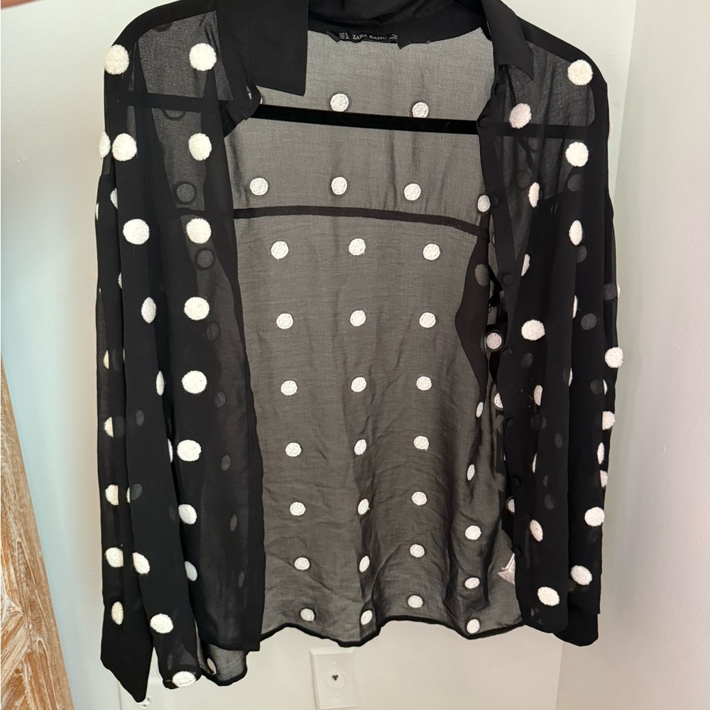 Zara Black Sheer Top with White Dots